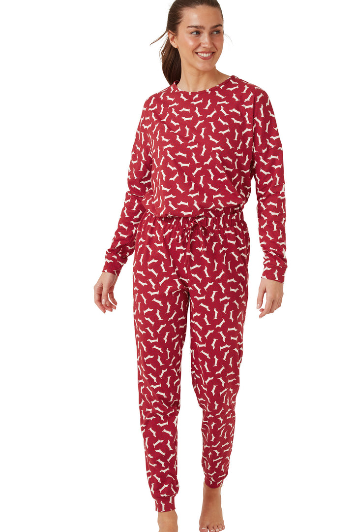 Dotty Dachshund Knitted Cotton Jogger Pyjama Set
