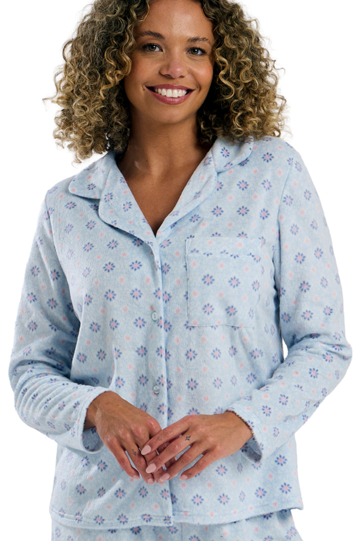 Pretty Geometric Print Soft  Fleece Revere Pyjama Set
