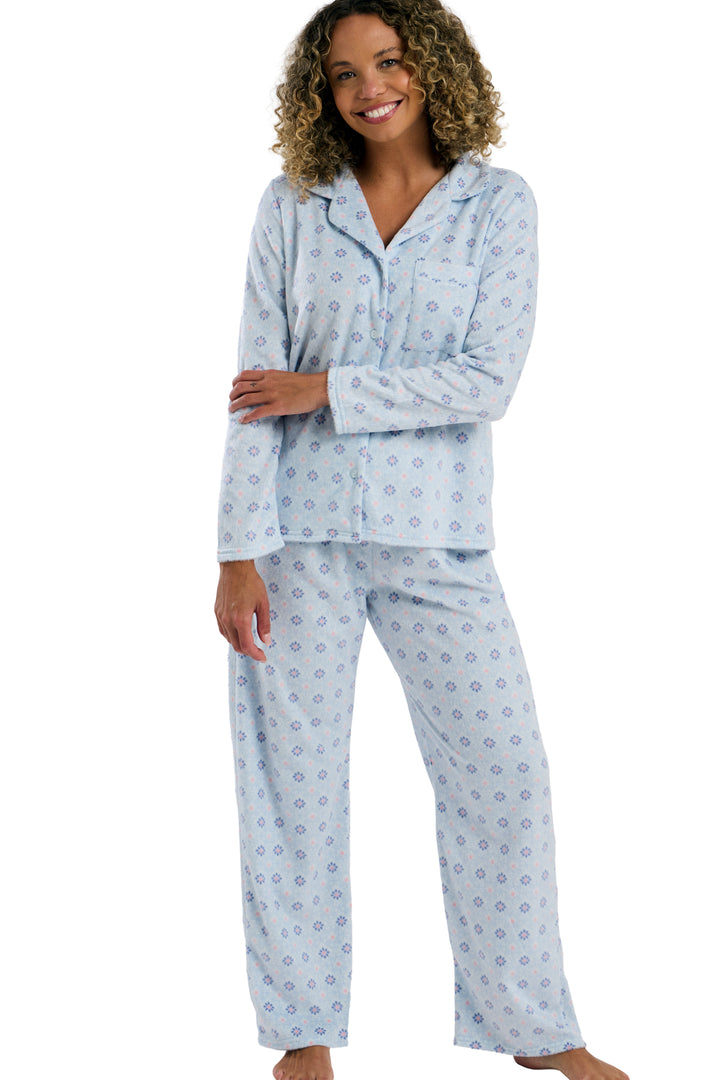 Pretty Geometric Print Soft  Fleece Revere Pyjama Set