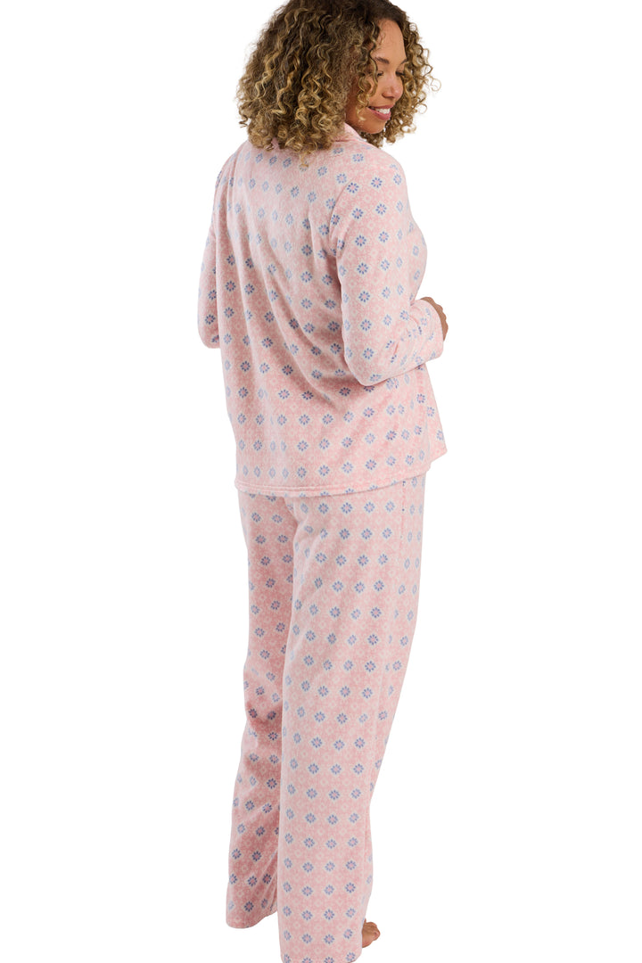 Pretty Geometric Print Soft  Fleece Revere Pyjama Set