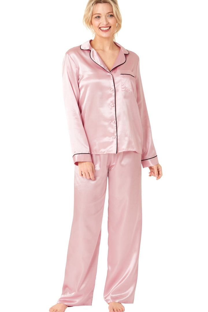 Crepe Pink Luxe Satin Piped Pyjama