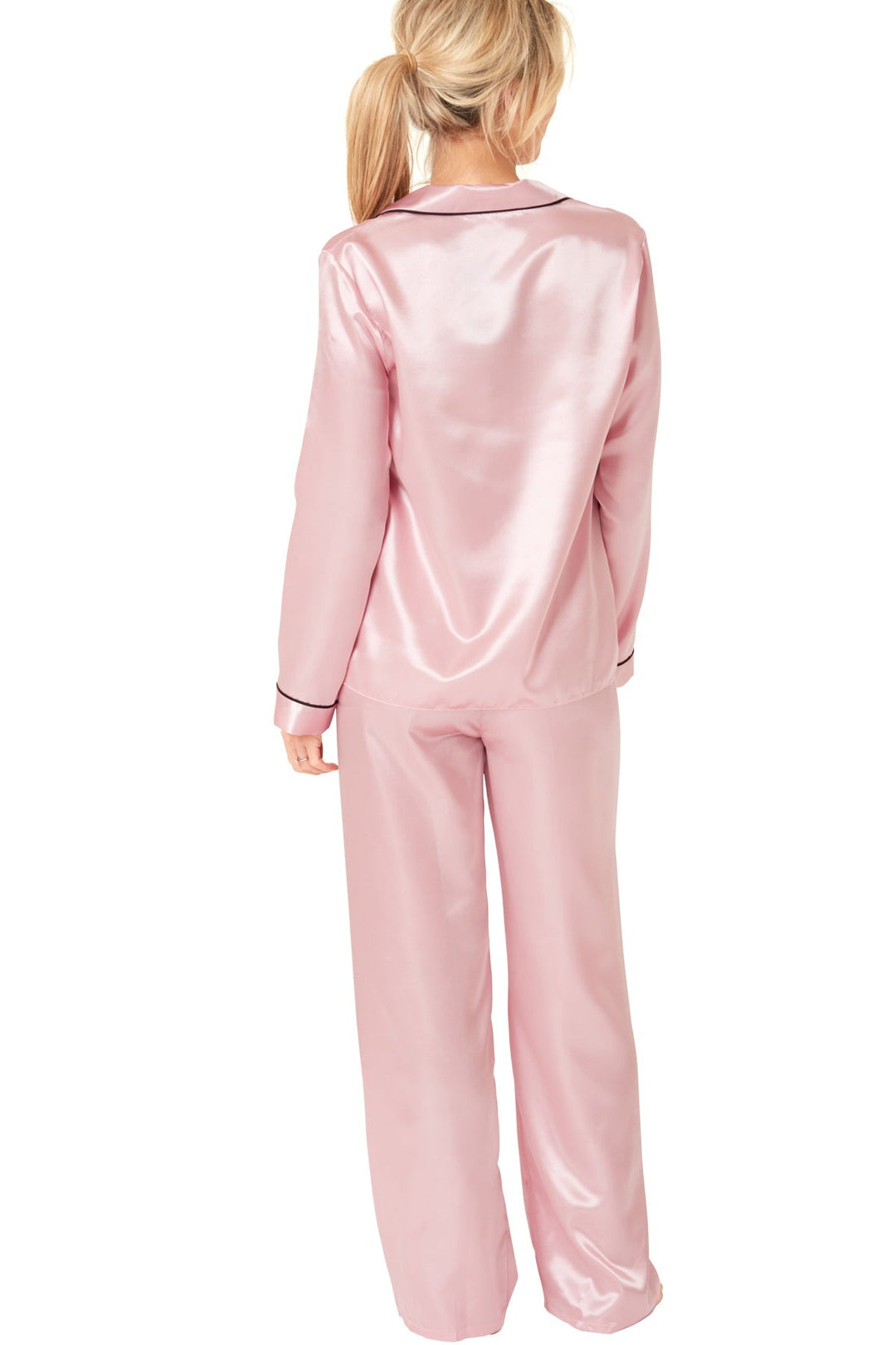 Crepe Pink Luxe Satin Piped Pyjama