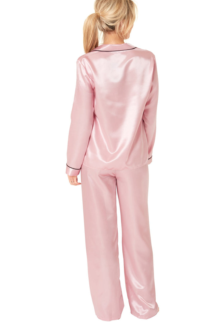 Crepe Pink Luxe Satin Piped Pyjama