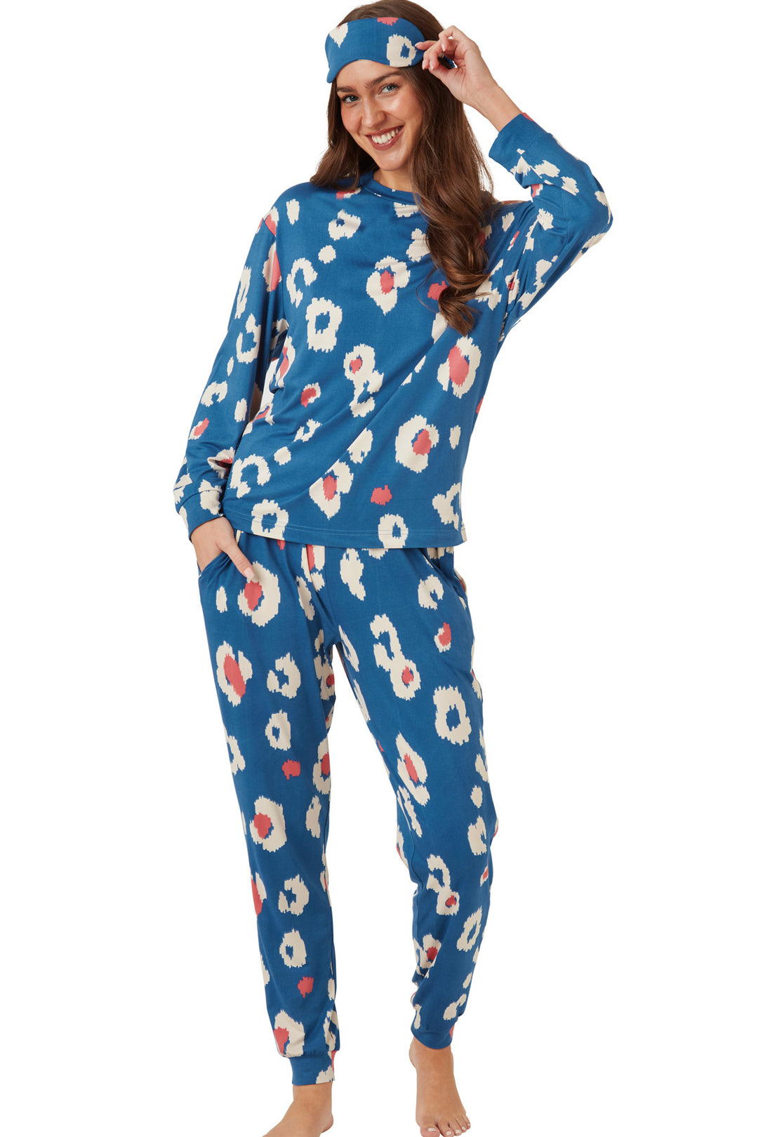 Kira Animal Print Soft Knitted Pyjama & Eyemask Set