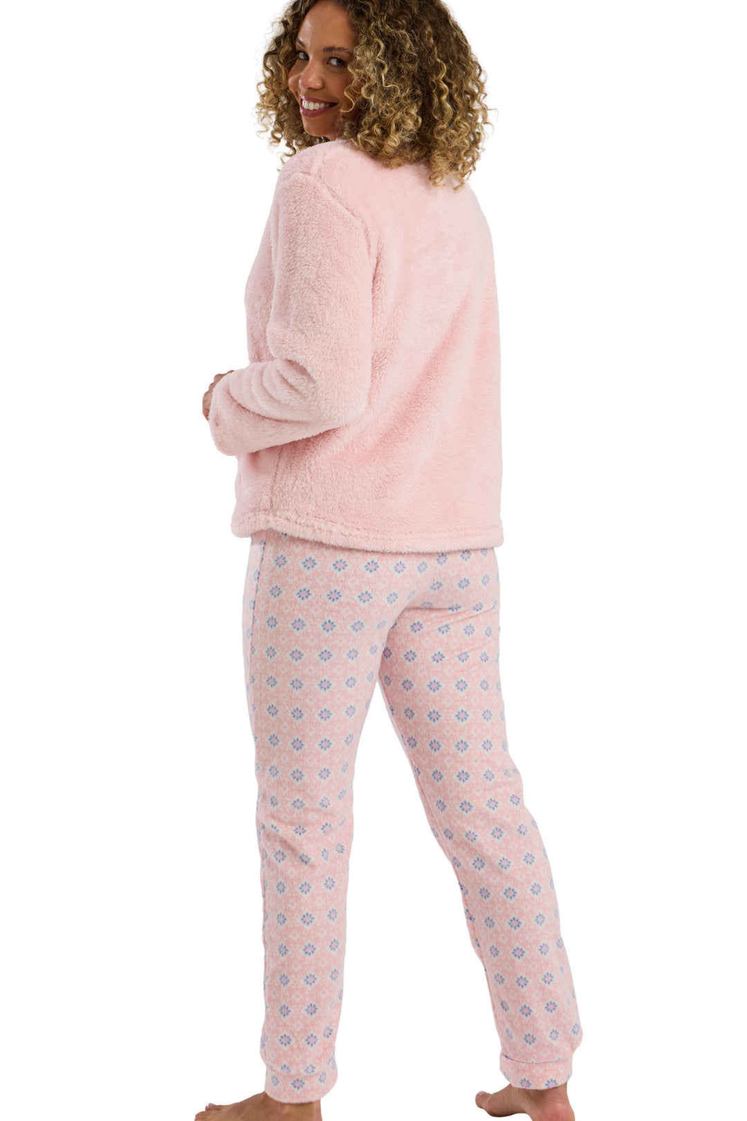 Cosy Fleece Top & Warm Pretty Geometric  Jogger Pyjama Set