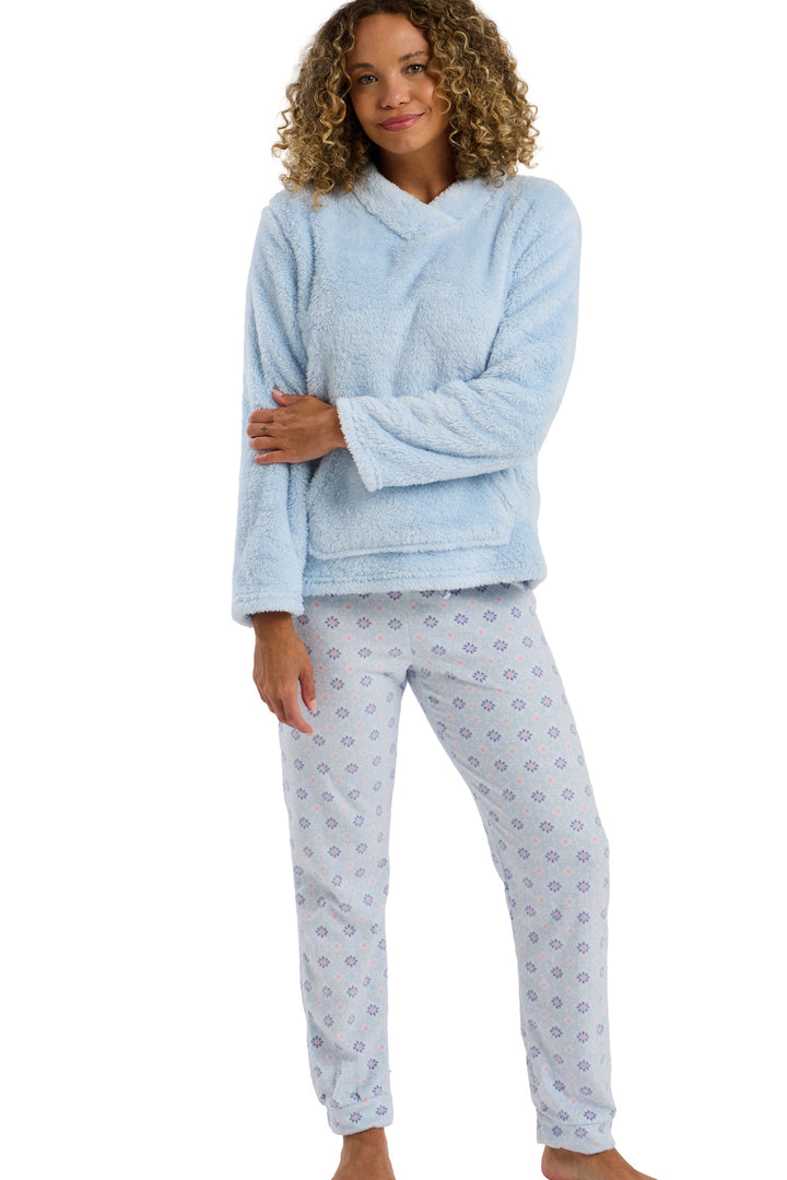 Cosy Fleece Top & Warm Pretty Geometric  Jogger Pyjama Set