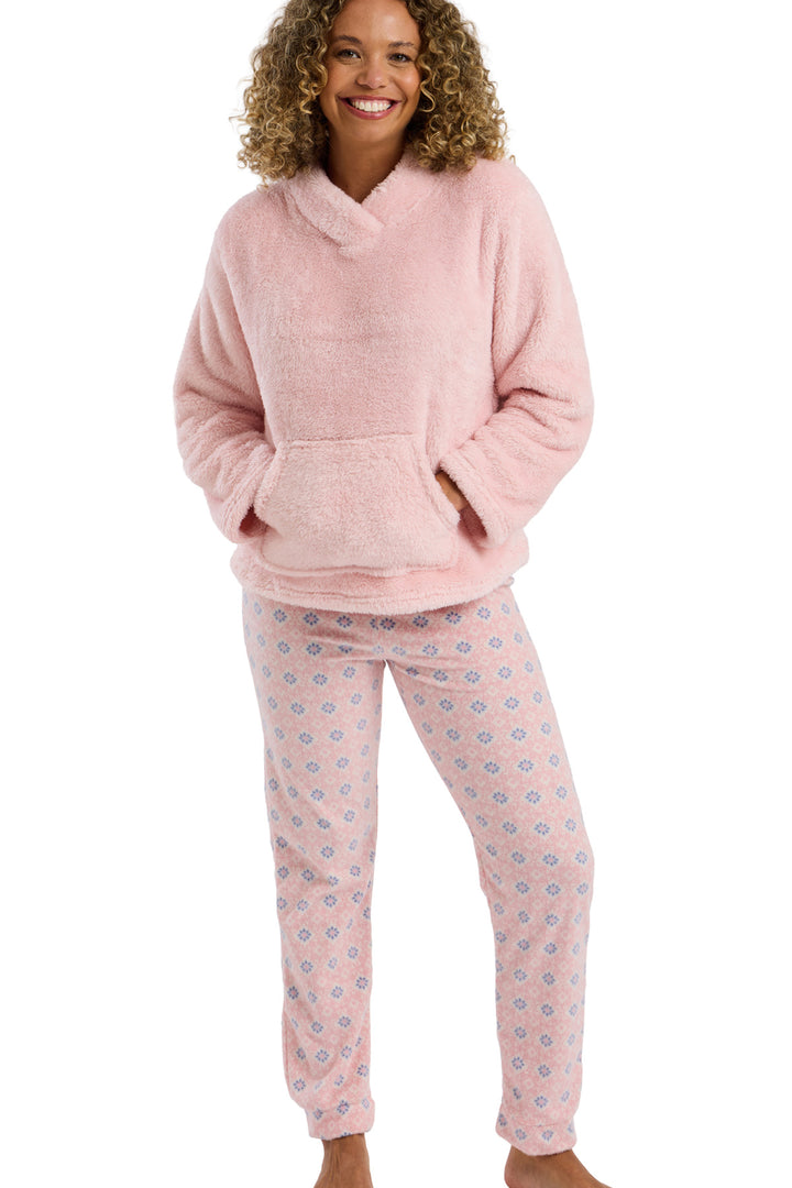 Cosy Fleece Top & Warm Pretty Geometric  Jogger Pyjama Set