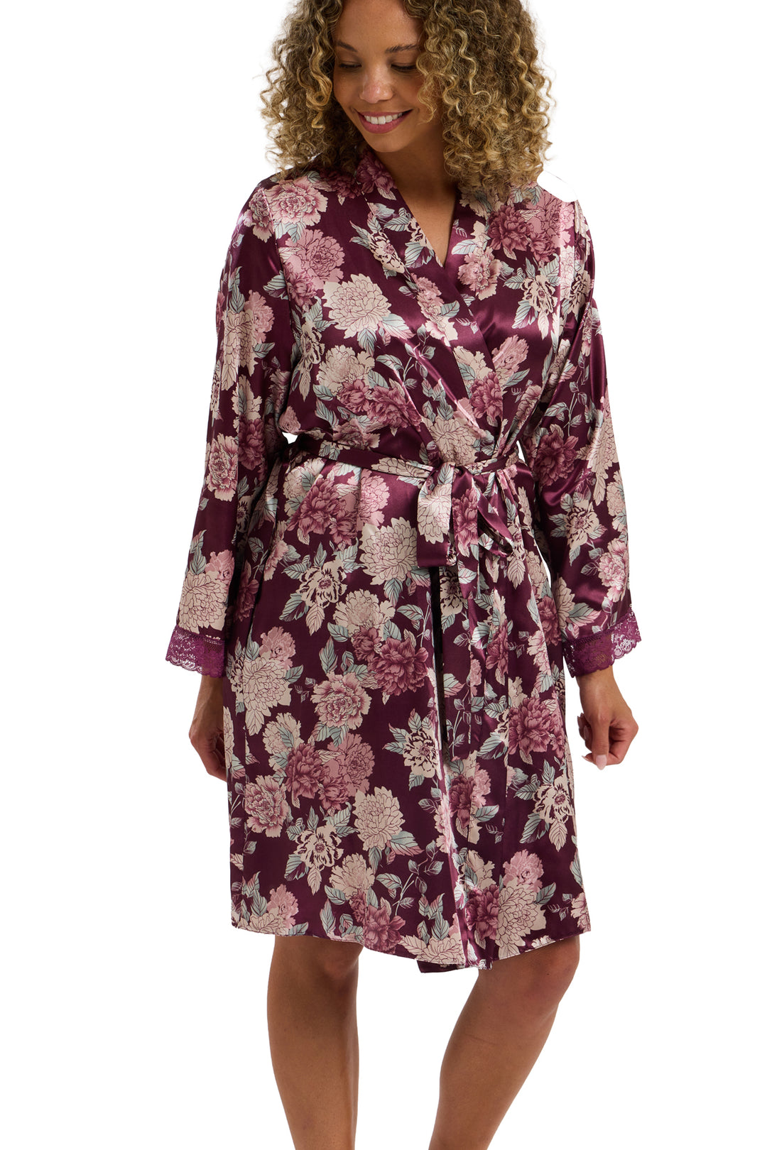 Lauren Luxe Floral Satin & Lace  Kimono
