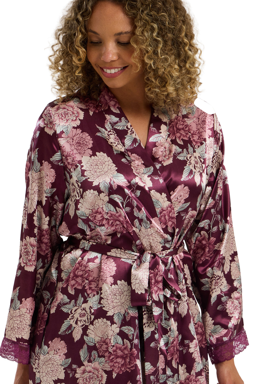 Lauren Luxe Floral Satin & Lace  Kimono