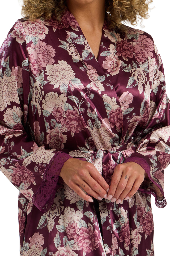 Lauren Luxe Floral Satin & Lace  Kimono