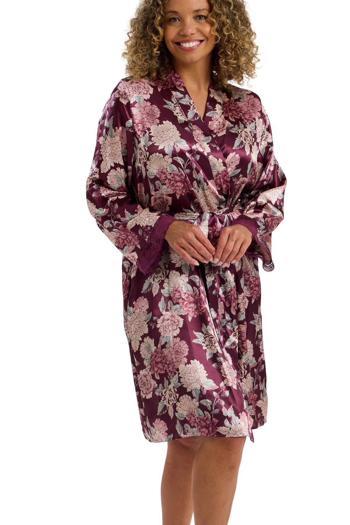 Lauren Luxe Floral Satin & Lace  Kimono