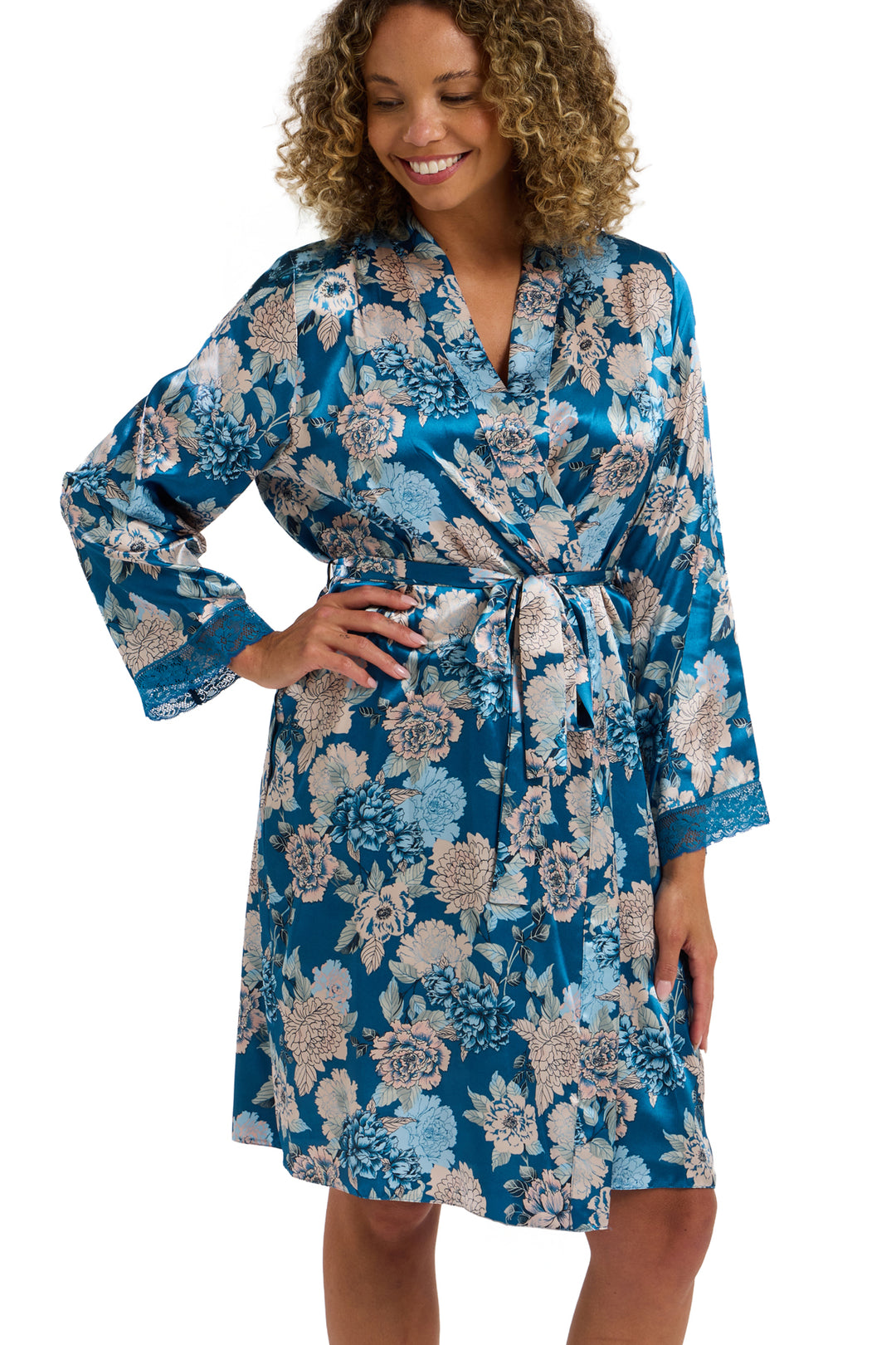 Lauren Luxe Floral Satin & Lace  Kimono