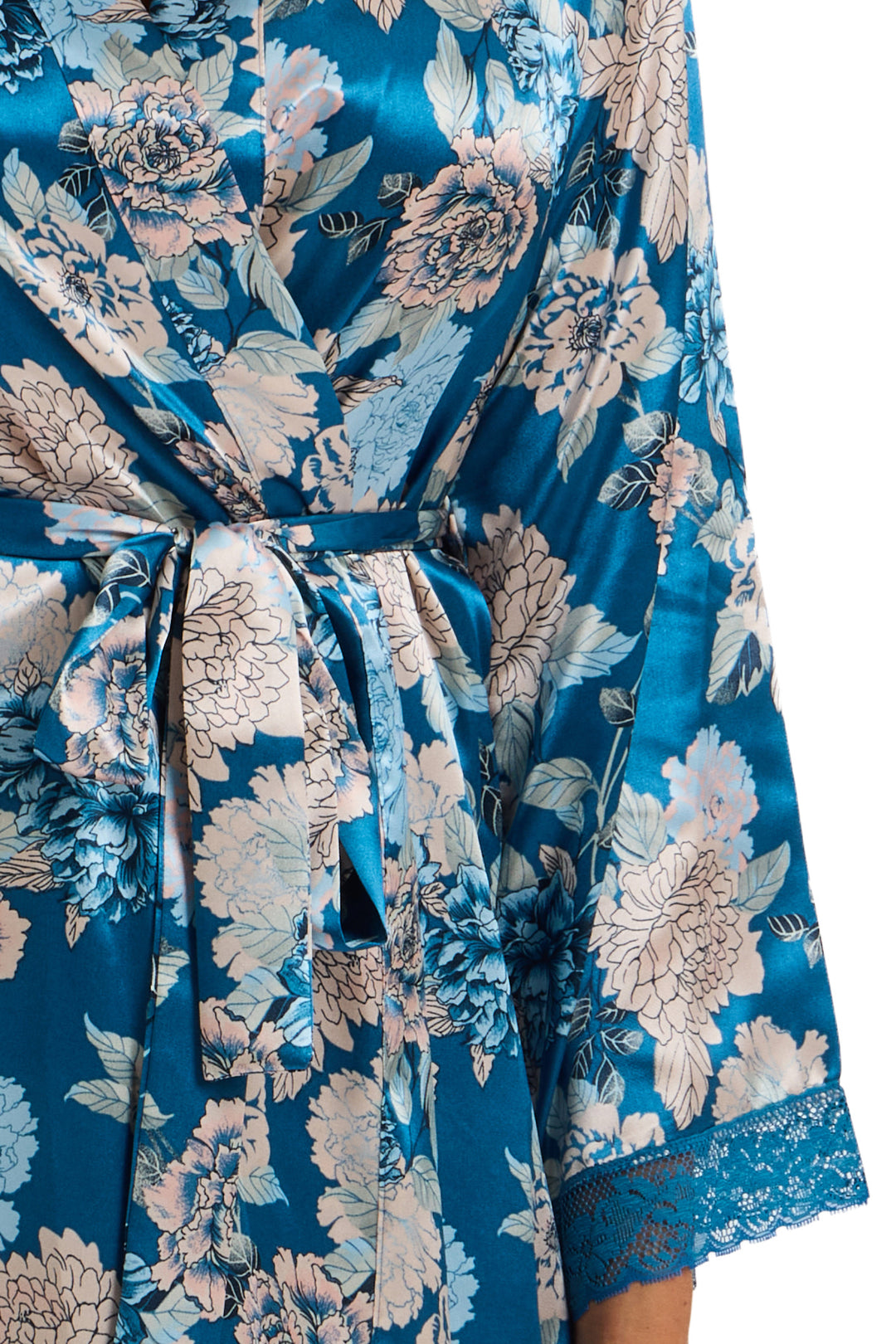 Lauren Luxe Floral Satin & Lace  Kimono