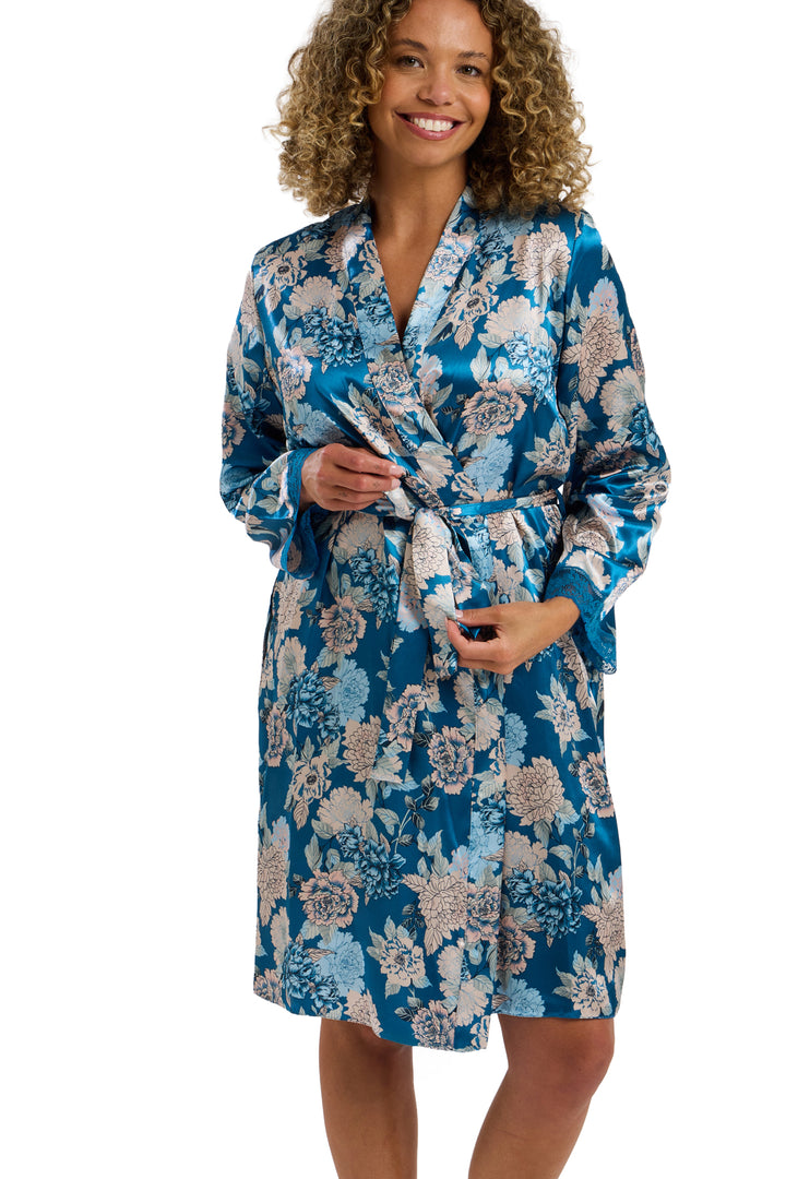 Lauren Luxe Floral Satin & Lace  Kimono
