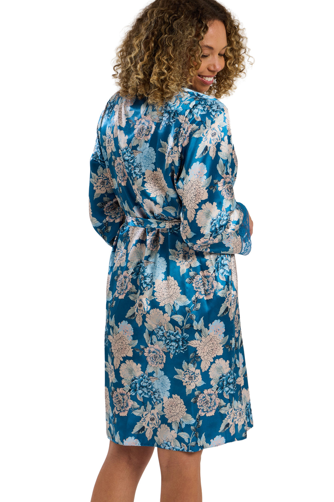 Lauren Luxe Floral Satin & Lace  Kimono