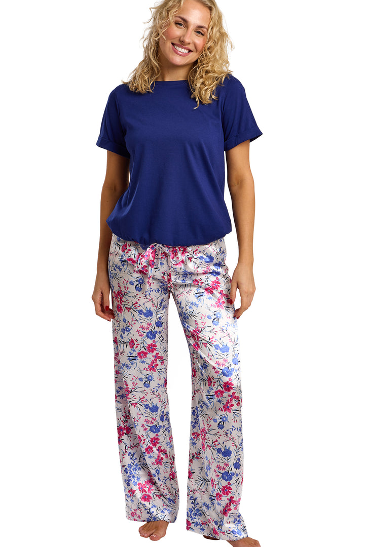 Vibrant Floral Print Satin & Jersey Pyjama Set