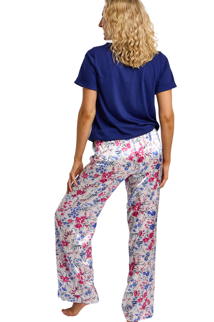 Vibrant Floral Print Satin & Jersey Pyjama Set
