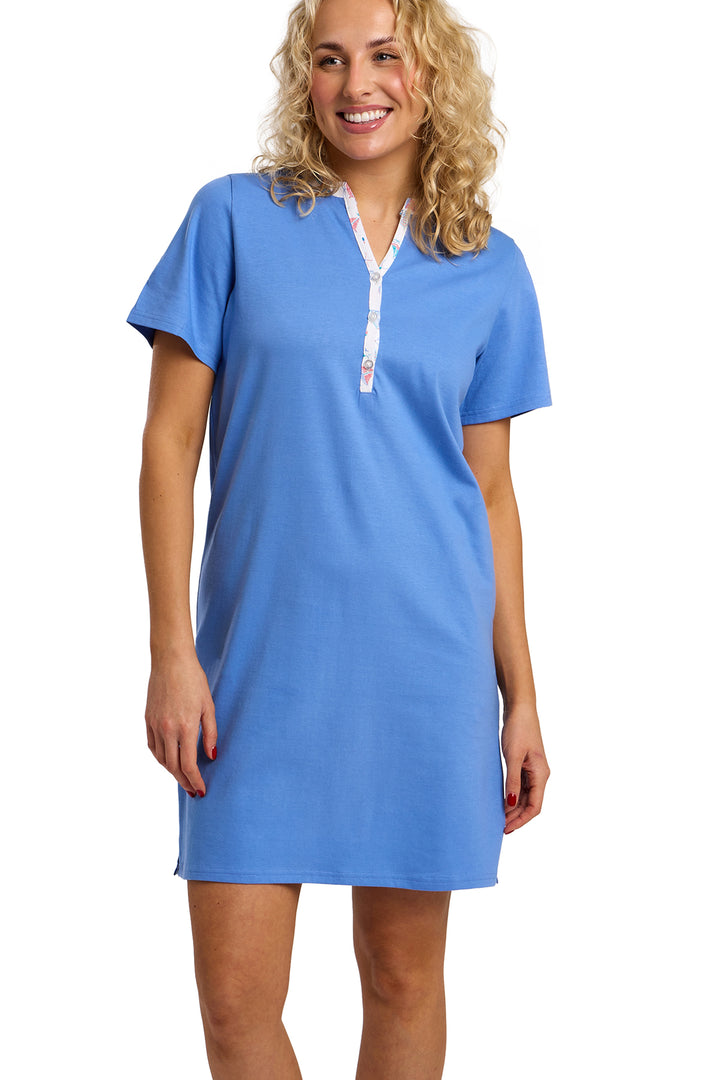 Coastal Blue Soft Cotton Jersey Button Nightshirt