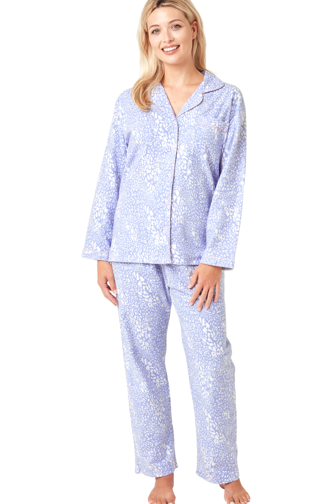 Velour Contrast Trim Pyjama Set, Teal/Pink