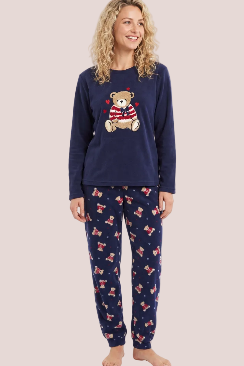 Cute Ted Applique Fleece Jogger PJ Set