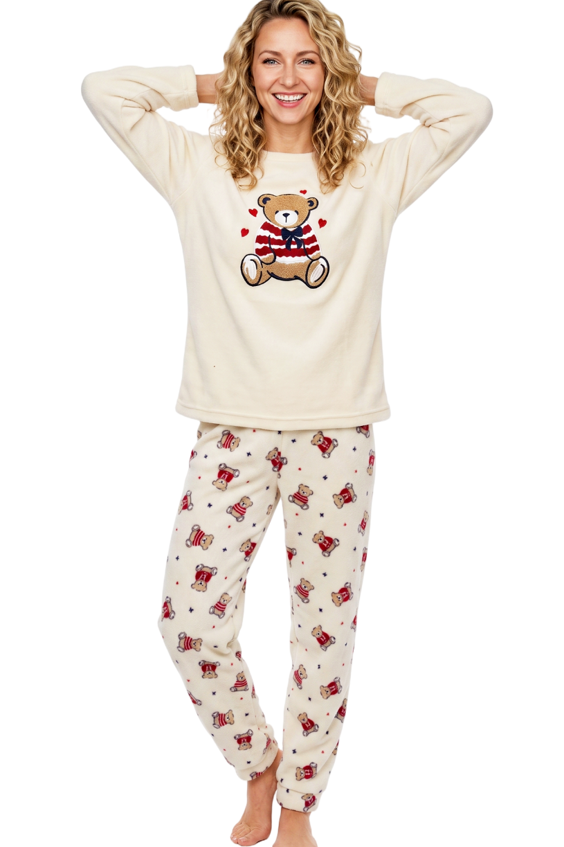 Cute Ted Applique Fleece Jogger PJ Set