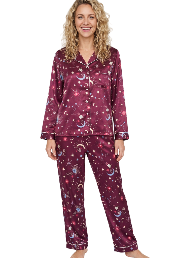 Starry Nights Print Satin Pyjama Set