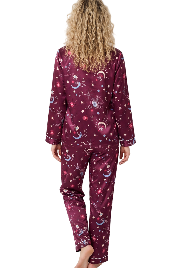 Starry Nights Print Satin Pyjama Set