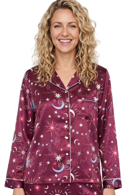 Starry Nights Print Satin Pyjama Set