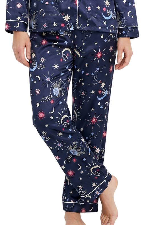 Starry Nights Print Satin Pyjama Set