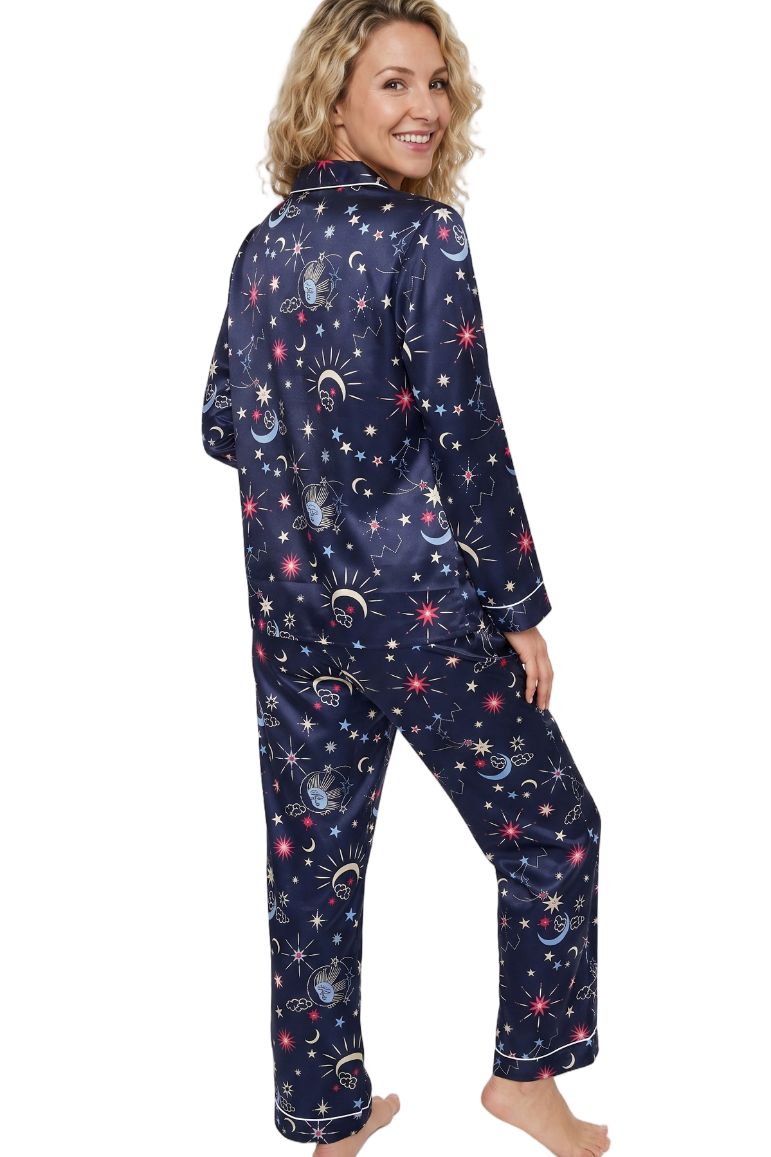 Starry Nights Print Satin Pyjama Set