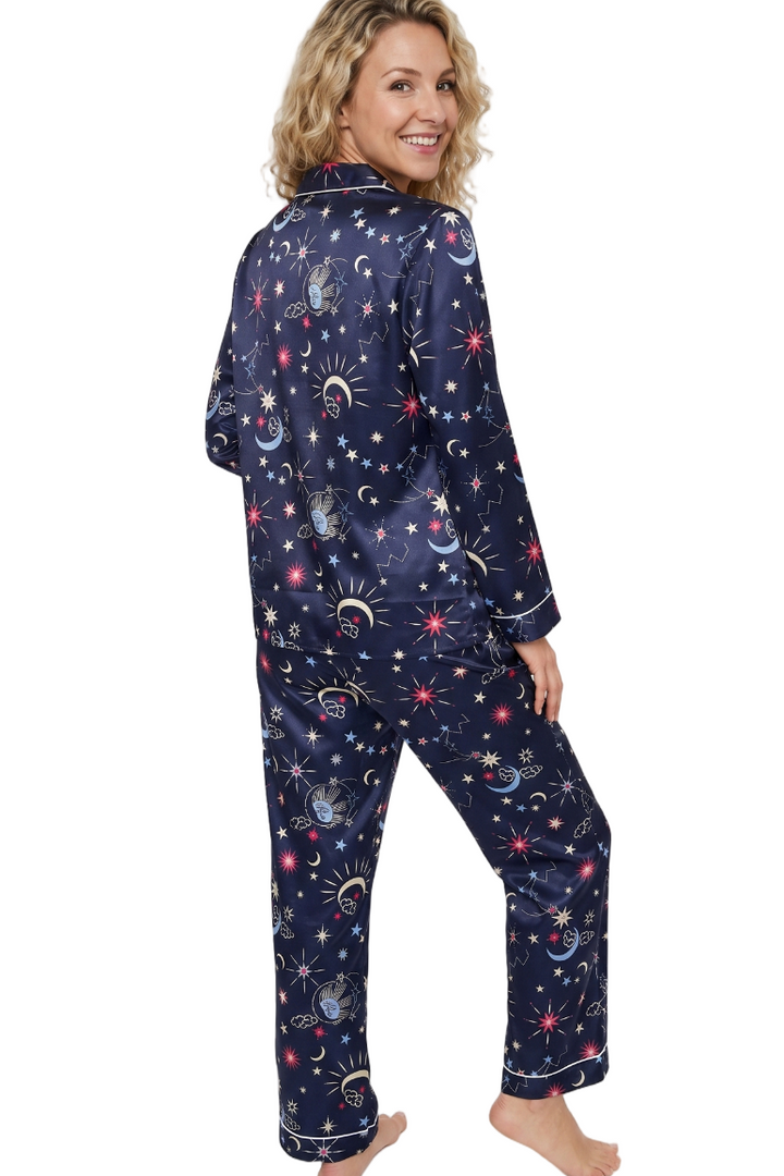 Starry Nights Print Satin Pyjama Set