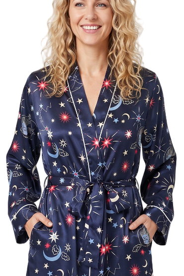 Starry Nights Print Satin Kimono