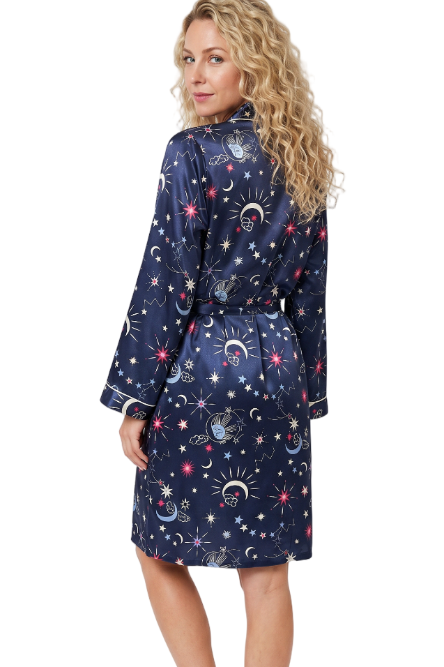 Starry Nights Print Satin Kimono