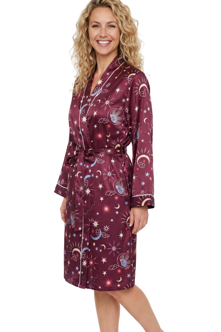 Starry Nights Print Satin Kimono