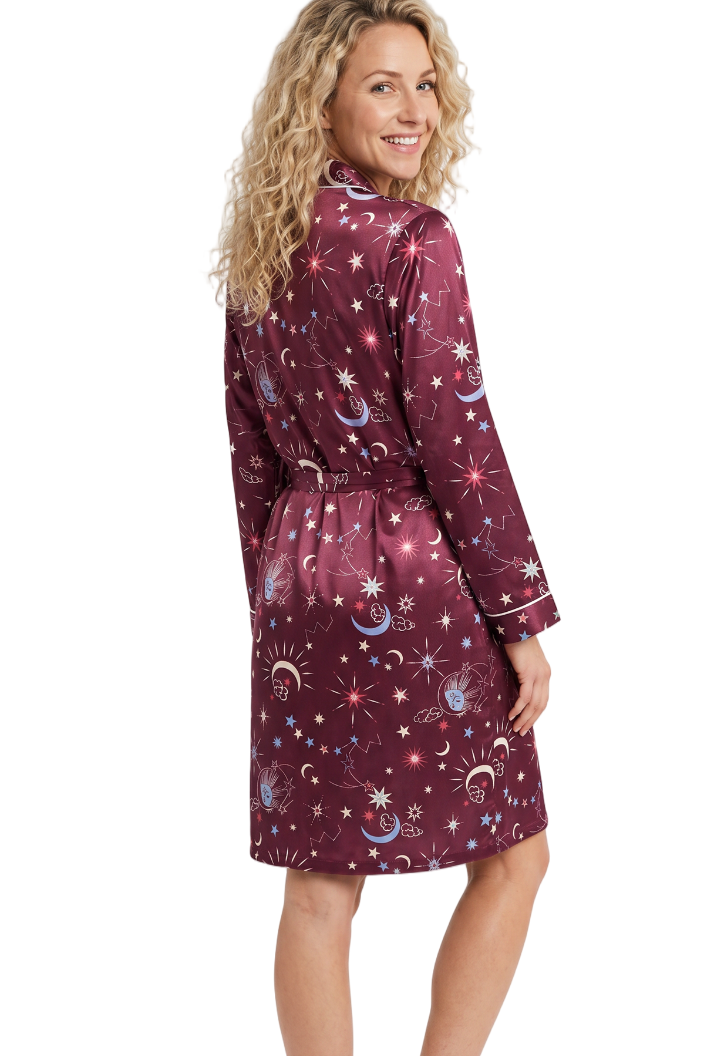 Starry Nights Print Satin Kimono