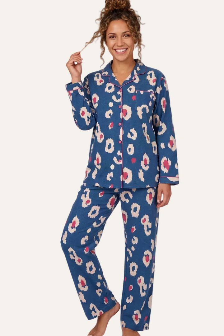 Kira Leopard Brushed Cotton Printed Pyjama Set