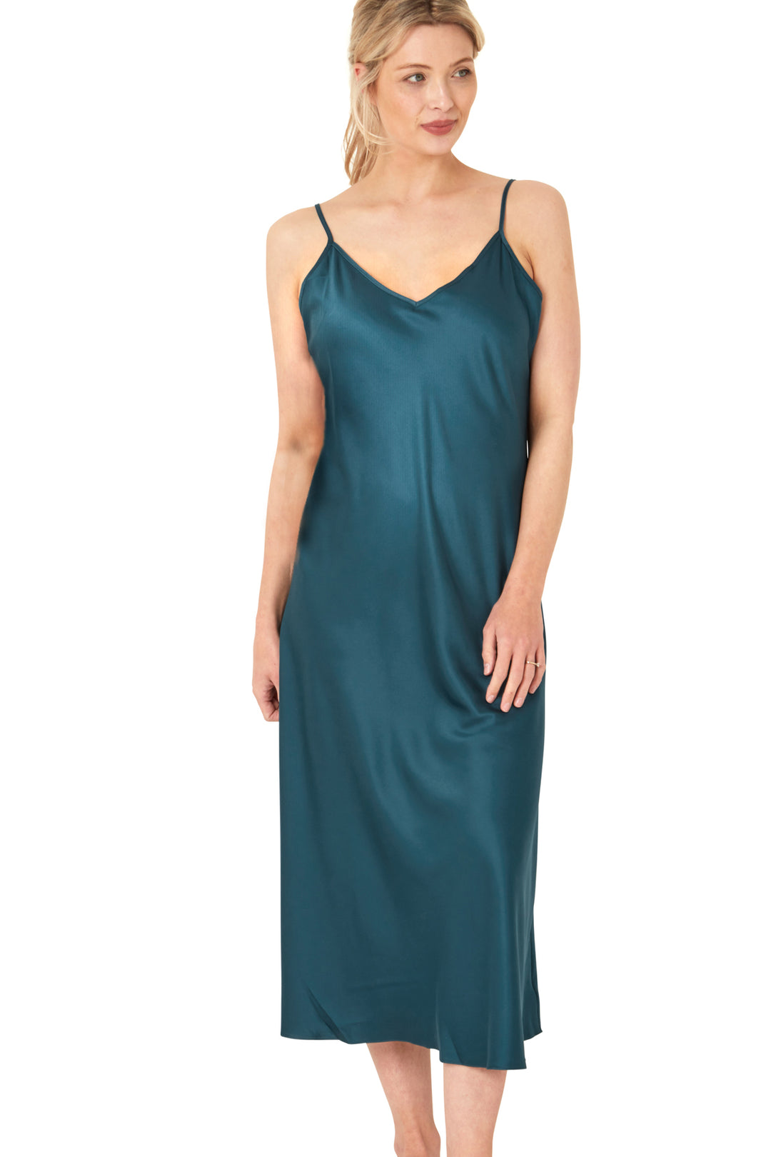 Indigo Sky Edit Long Peacock Blue Satin Chemise