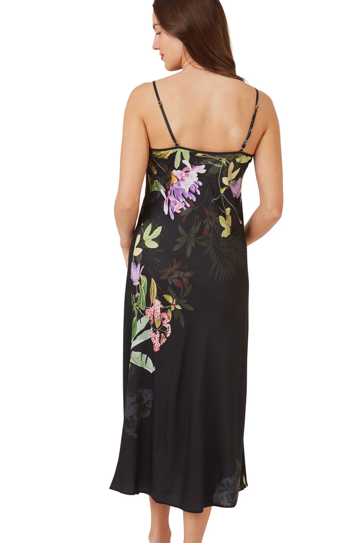Indigo Sky Edit Long Print Satin Strappy Nightgown