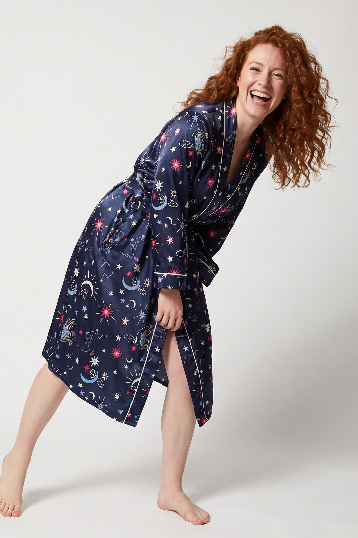 Starry Nights Print Satin Kimono