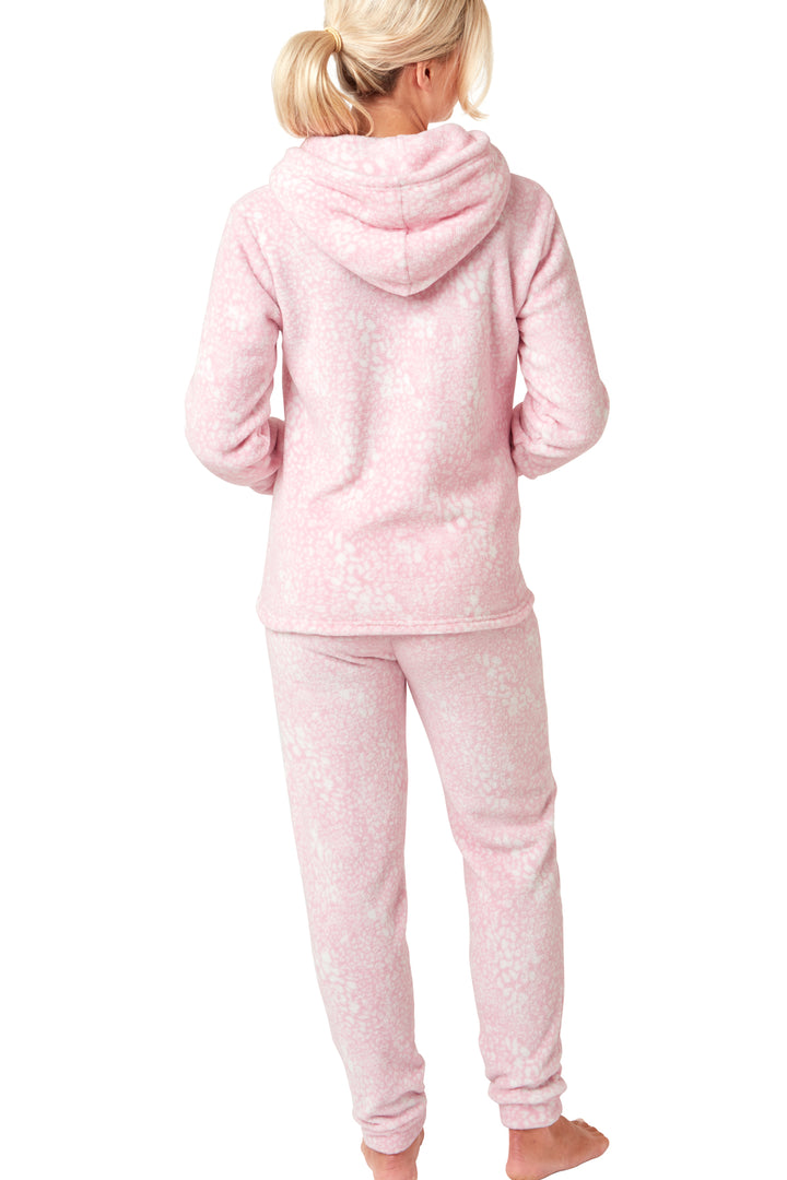 Hooded Animal Pastel Pink Print Cosy Fleece Pyjama