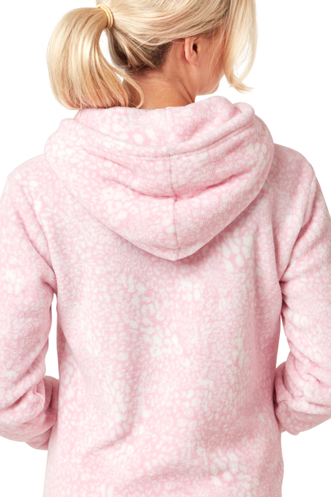 Hooded Animal Pastel Pink Print Cosy Fleece Pyjama