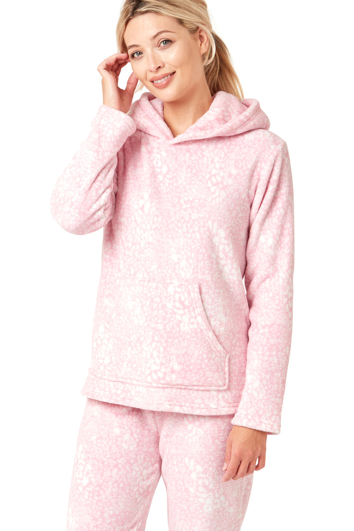 Hooded Animal Pastel Pink Print Cosy Fleece Pyjama