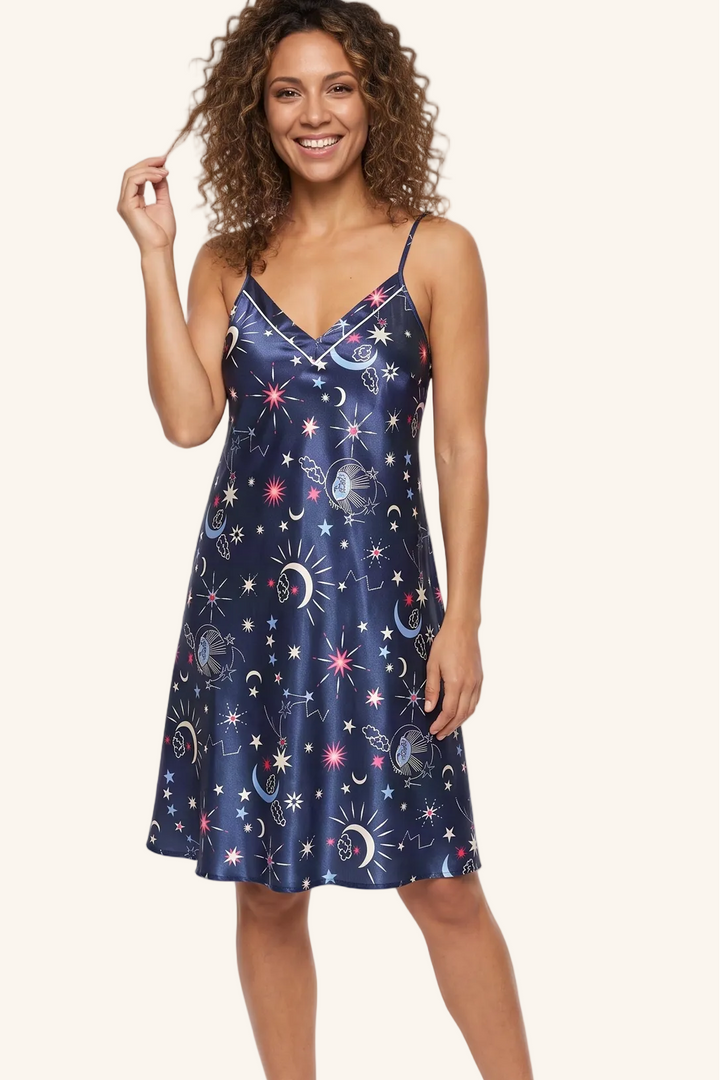 Starry Nights Print Satin Chemise
