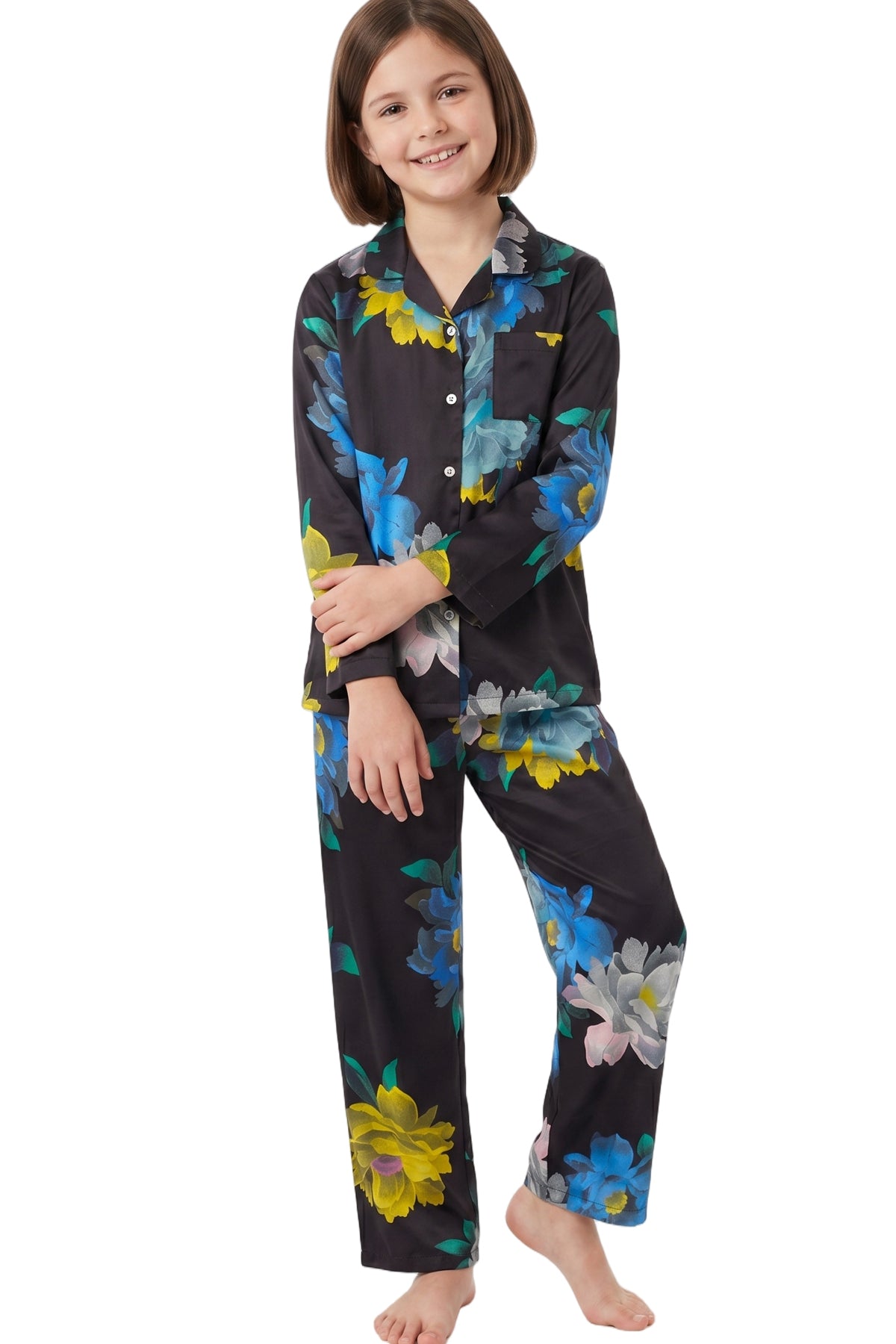 Indigo Sky Girls Vintage Floral Satin Pyjama Set