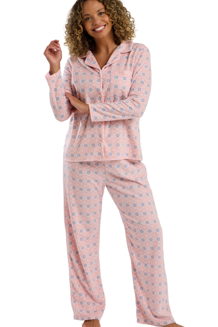 Pretty Geometric Print Soft  Fleece Revere Pyjama Set