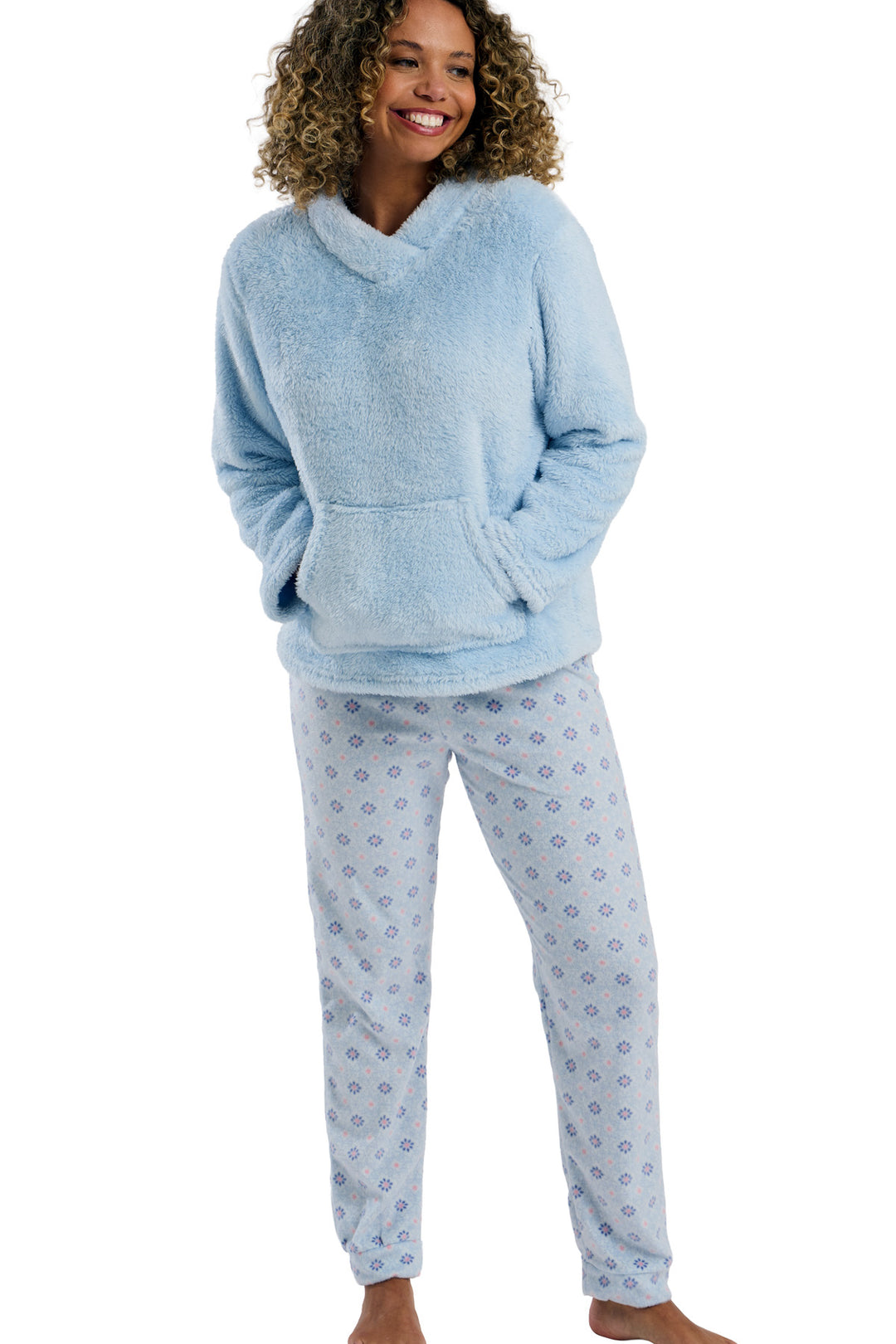 Cosy Fleece Top & Warm Pretty Geometric  Jogger Pyjama Set