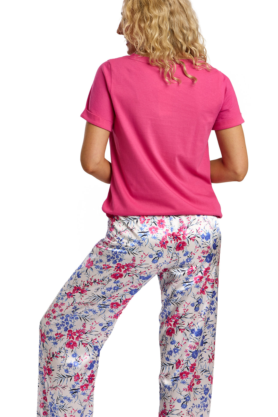 Vibrant Floral Print Satin & Jersey Pyjama Set