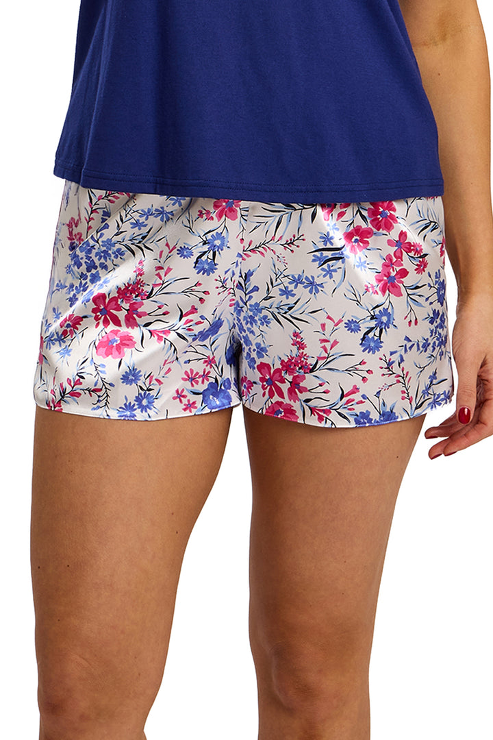 Vibrant Floral Print Satin & Jersey  Short Pyjama Set
