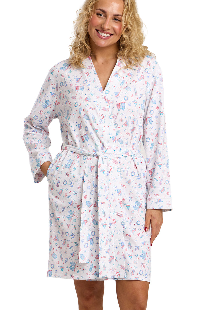 Beach Print Soft Cotton Jersey Robe