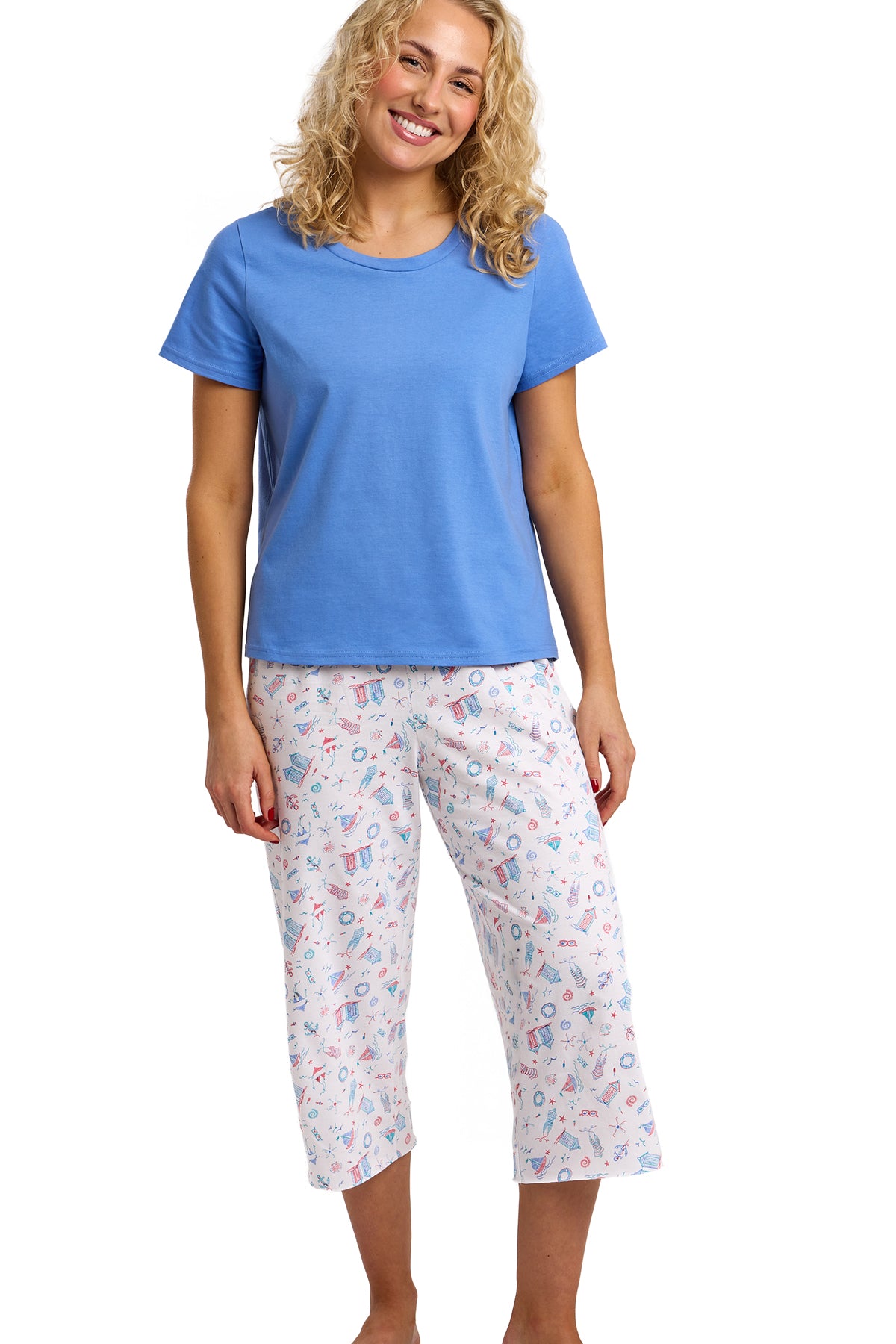 Beach Print Soft Cotton Jersey Cropped Pyjama Set